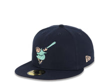 Load image into Gallery viewer, San Diego Padres New Era MLB 59FIFTY 5950 Fitted Cap Hat Navy Blue Crown/Visor Light Teal Swinging Friar Logo 1998 World Series Side Patch Orange UV