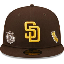 Load image into Gallery viewer, San Diego Padres New Era MLB 59FIFTY 5950 Fitted Cap Hat Dark Brown Crown/Visor Yellow Team Color Logo (Identity)