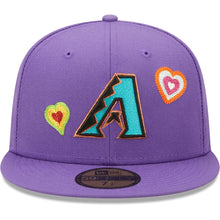 Load image into Gallery viewer, Arizona Diamondbacks New Era MLB 59FIFTY 5950 Fitted Cap Hat Purple Crown/Visor Team Color Cooperstown Logo (Chain Stitch Heart)