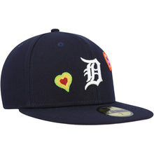 Load image into Gallery viewer, Detroit Tigers New Era MLB 59FIFTY 5950 Fitted Cap Hat Navy Blue Crown/Visor Team Color Logo Pink UV (Chain Stitch Heart )