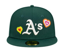 Load image into Gallery viewer, Oakland A's Athletics New Era MLB 59FIFTY 5950 Fitted Cap Hat Dark Green Crown/Visor Team Color Logo (Chain Stitch Heart)