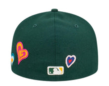 Load image into Gallery viewer, Oakland A's Athletics New Era MLB 59FIFTY 5950 Fitted Cap Hat Dark Green Crown/Visor Team Color Logo (Chain Stitch Heart)