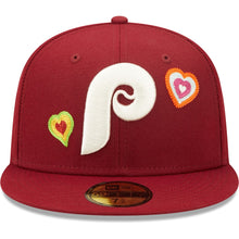 Load image into Gallery viewer, Philadelphia Phillies New Era MLB 59FIFTY 5950 Fitted Cap Hat Cardinal Crown/Visor Team Color Cooperstown Logo (Chain Stitch Heart)