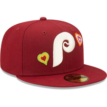 Load image into Gallery viewer, Philadelphia Phillies New Era MLB 59FIFTY 5950 Fitted Cap Hat Cardinal Crown/Visor Team Color Cooperstown Logo (Chain Stitch Heart)