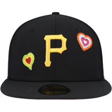 Load image into Gallery viewer, Pittsburgh Pirates New Era MLB 59FIFTY 5950 Fitted Cap Hat Black Crown/Visor Team Color Logo (Chain Stitch Heart)