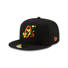 Load image into Gallery viewer, Baltimore Orioles New Era MLB 59FIFTY 5950 Fitted Cap Hat Black Crown/Visor Team Color Logo (Side Patch Bloom)