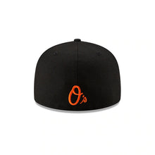 Load image into Gallery viewer, Baltimore Orioles New Era MLB 59FIFTY 5950 Fitted Cap Hat Black Crown/Visor Team Color Logo (Side Patch Bloom)