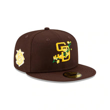 Load image into Gallery viewer, San Diego Padres New Era MLB 59FIFTY 5950 Fitted Cap Hat Dark Brown Crown/Visor Team Color Logo (Side Patch Bloom)