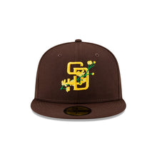 Load image into Gallery viewer, San Diego Padres New Era MLB 59FIFTY 5950 Fitted Cap Hat Dark Brown Crown/Visor Team Color Logo (Side Patch Bloom)