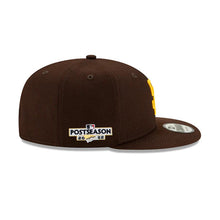 Load image into Gallery viewer, San Diego Padres New Era MLB 9FIFTY 950 Snapback Cap Hat Dark Brown Crown/Visor Team Color Logo 2022 PostSeason Side Patch