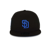 Load image into Gallery viewer, San Diego Padres New Era MLB 9FIFTY 950 Snapback Cap Hat Black Crown/Visor Royal Blue Logo 25th Anniversary Side Patch Royal Blue UV