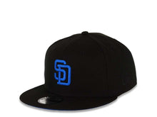 Load image into Gallery viewer, San Diego Padres New Era MLB 9FIFTY 950 Snapback Cap Hat Black Crown/Visor Royal Blue Logo 25th Anniversary Side Patch Royal Blue UV