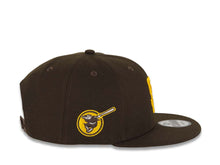 Load image into Gallery viewer, San Diego Padres New Era MLB 9FIFTY 950 Snapback Cap Hat Brown Crown/Visor Yellow Logo Swinging Friar Circle Side Patch Gray UV