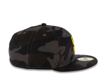 Load image into Gallery viewer, San Diego Padres New Era MLB 59FIFTY 5950 Fitted Cap Hat Black Camo Crown/Visor Yellow Logo Dark Brown UV
