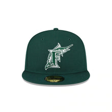 Load image into Gallery viewer, Florida Marlins New Era MLB 59FIFTY 5950 Fitted Cap Hat Dark Green Crown/Visor Dark Green Logo Gray UV
