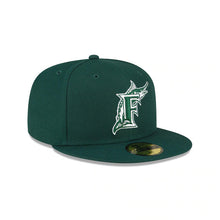 Load image into Gallery viewer, Florida Marlins New Era MLB 59FIFTY 5950 Fitted Cap Hat Dark Green Crown/Visor Dark Green Logo Gray UV
