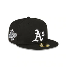 Load image into Gallery viewer, Oakland Athletics New Era MLB 59FIFTY 5950 Fitted Cap Hat Black Crown/Visor White Logo 1989 World Series Side Patch Gray UV