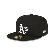 Load image into Gallery viewer, Oakland Athletics New Era MLB 59FIFTY 5950 Fitted Cap Hat Black Crown/Visor White Logo 1989 World Series Side Patch Gray UV