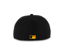 Load image into Gallery viewer, San Diego Padres New Era MLB 59FIFTY 5950 Fitted Cap Hat Black Crown/Visor Orange/Yellow Swinging Friar Logo 25th Anniversary Side Patch Orange UV