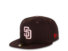 Load image into Gallery viewer, San Diego Padres New Era MLB 59FIFTY 5950 Fitted Cap Hat Dark Brown Crown/Visor Pink Logo 50th Anniversary Side Patch Pink UV