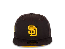 Load image into Gallery viewer, San Diego Padres New Era MLB 59FIFTY 5950 Fitted Cap Hat Dark Brown Crown/Visor Yellow Logo Stadium Side Patch Yellow UV