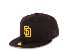 Load image into Gallery viewer, San Diego Padres New Era MLB 59FIFTY 5950 Fitted Cap Hat Dark Brown Crown/Visor Yellow Logo Stadium Side Patch Yellow UV