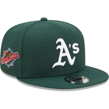 Load image into Gallery viewer, Oakland Athletics New Era MLB 9FIFTY 950 Snapback Cap Hat Dark Green Crown/Visor White Logo 1989 World Series Side Patch Gray UV