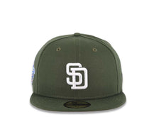 Load image into Gallery viewer, San Diego Padres New Era MLB 59FIFTY 5950 Fitted Cap Hat Olive Green Crown/Visor White Logo 1998 World Series Side Patch Pink UV