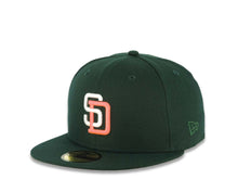 Load image into Gallery viewer, San Diego Padres New Era MLB 59FIFTY 5950 Fitted Cap Hat Dark Green Crown/Visor White/Pink Glow Logo 1998 World Series Side Patch Pink UV
