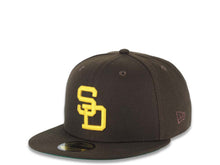 Load image into Gallery viewer, San Diego Padres New Era MLB 59FIFTY 5950 Fitted Cap Hat Brown Crown/Visor Yellow Logo Stadium Side Patch Green UV