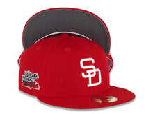 Load image into Gallery viewer, San Diego Padres New Era MLB 59FIFTY 5950 Fitted Cap Hat Red Crown/Visor White Logo 1984 World Series Side Patch Dark Gray UV