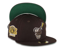 Load image into Gallery viewer, San Diego Padres New Era MLB 59FIFTY 5950 Fitted Cap Hat Dark Brown Crown/Visor Dark Brown/Yellow Swinging Friar Logo Stadium Side Patch Green UV