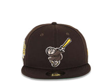 Load image into Gallery viewer, San Diego Padres New Era MLB 59FIFTY 5950 Fitted Cap Hat Dark Brown Crown/Visor Dark Brown/Yellow Swinging Friar Logo Stadium Side Patch Green UV