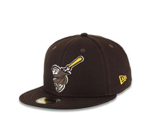 Load image into Gallery viewer, San Diego Padres New Era MLB 59FIFTY 5950 Fitted Cap Hat Dark Brown Crown/Visor Dark Brown/Yellow Swinging Friar Logo Stadium Side Patch Green UV