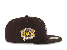 Load image into Gallery viewer, San Diego Padres New Era MLB 59FIFTY 5950 Fitted Cap Hat Dark Brown Crown/Visor Dark Brown/Yellow Swinging Friar Logo Stadium Side Patch Green UV