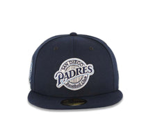 Load image into Gallery viewer, San Diego Padres New Era MLB 59FIFTY 5950 Fitted Cap Hat Navy Blue Crown/Visor Navy Blue/Sky Blue Logo 25th Anniversary Side Patch Sky Blue UV