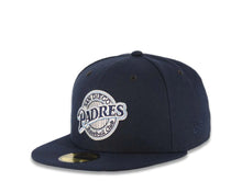 Load image into Gallery viewer, San Diego Padres New Era MLB 59FIFTY 5950 Fitted Cap Hat Navy Blue Crown/Visor Navy Blue/Sky Blue Logo 25th Anniversary Side Patch Sky Blue UV