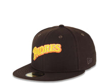 Load image into Gallery viewer, San Diego Padres New Era MLB 59FIFTY 5950 Fitted Cap Hat Dark Brown Crown/Visor Yellow/Orange/White Logo 1989 All-Star Game Side Patch Yellow UV