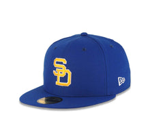 Load image into Gallery viewer, San Diego Padres New Era MLB 59FIFTY 5950 Fitted Cap Hat Royal Blue Crown/Visor Yellow/White Logo 1984 World Series Side Patch Yellow UV