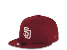 Load image into Gallery viewer, San Diego Padres New Era MLB 59FIFTY 5950 Fitted Cap Hat Cardinal Crown/Visor White Logo 1998 World Series Side Patch Pink UV