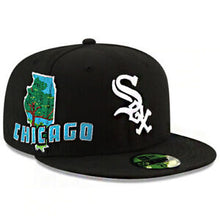 Load image into Gallery viewer, Chicago White Sox New Era MLB 59FIFTY 5950 Fitted Cap Hat Black Crown/Visor White Logo Gray UV (State View)