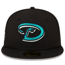 Load image into Gallery viewer, Arizona Diamondbacks New Era MLB 59FIFTY 5950 Fitted Cap Hat Black Crown/Visor Teal Logo 2001 World Series Side Patch (Polar Lights)