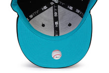 Load image into Gallery viewer, Miami Marlins New Era MLB 59FIFTY 5950 Fitted Cap Hat Black Crown/Visor Pink/Purple Cooperstown Logo 1997 World Series side Patch (Polar Lights)