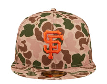 Load image into Gallery viewer, San Francisco Giants New Era MLB 59FIFTY 5950 Fitted Cap Hat Duck Camo Crown/Visor Team Color Logo 2010 World Series Side Patch Orange UV