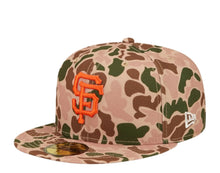Load image into Gallery viewer, San Francisco Giants New Era MLB 59FIFTY 5950 Fitted Cap Hat Duck Camo Crown/Visor Team Color Logo 2010 World Series Side Patch Orange UV