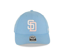 Load image into Gallery viewer, San Diego Padres '47 Brand MLB MVP Adjustable Cap Hat Sky Blue Crown/Visor White/Pink Logo 1992 All-Star Game Side Patch Pink UV