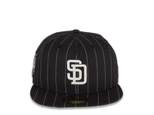 Load image into Gallery viewer, San Diego Padres New Era MLB 59FIFTY 5950 Fitted Cap Hat Black Crown/Visor Pinstripe White Logo 40th Anniversary Side Patch Gray UV