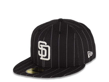 Load image into Gallery viewer, San Diego Padres New Era MLB 59FIFTY 5950 Fitted Cap Hat Black Crown/Visor Pinstripe White Logo 40th Anniversary Side Patch Gray UV
