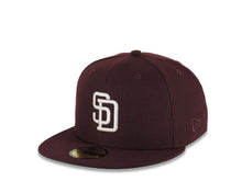 Load image into Gallery viewer, San Diego Padres New Era MLB 59FIFTY 5950 Fitted Cap Hat Maroon Crown/Visor White Logo 25th Anniversary Side Patch Green UV