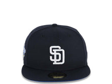 Load image into Gallery viewer, San Diego Padres New Era MLB 59FIFTY 5950 Fitted Cap Hat Navy Blue Crown/Visor White Logo 1998 World Series Side Patch Blue Azure UV